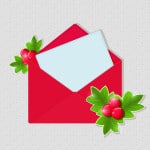 Red envelope with holly and letter, for Ode to Christmas Eve Rainbow Bridge post