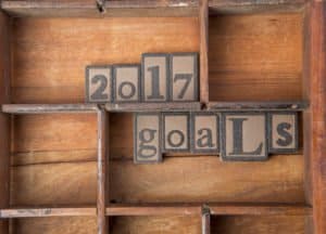 2017 Goals in wooden typeset