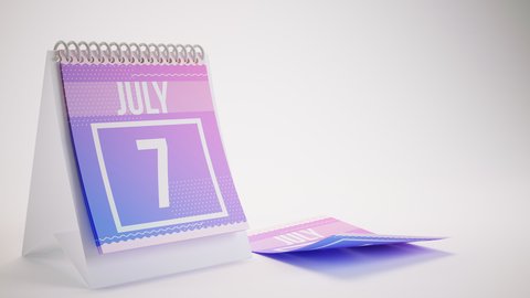 3D Rendering Trendy Colors Calendar on White Background - July 7