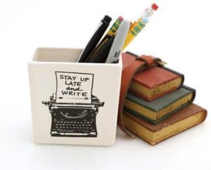 One of the two Typewriter themed Pencil Cups we are looking at to enjoy with our letter writing.