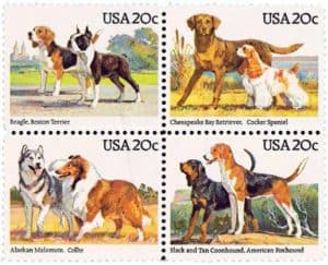 Image block of 4 USPS Stamps USA-2098-2101 American Kennel Club 100th