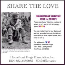 Sending Homefront Valentine Hugs for Troops