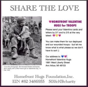 Homefront Valentine Hugs for Troops