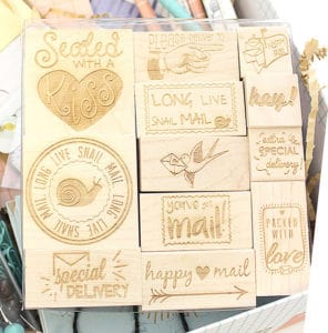 Happy Mail Engraved Wood Rubber Stamp Set