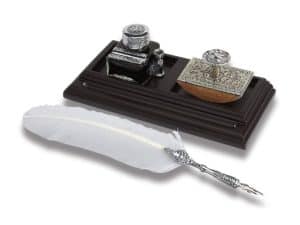 Nostalgic Impressions Quill Pen Inkwell Blotter Desk Organizer Bundle