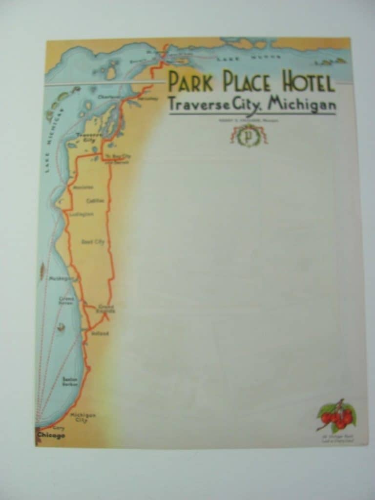 Collecting Hotel Stationery ORIGINAL 1930s TRAVERS CITY MICHIGAN PARK PLACE HOTEL stationery from ebay listing