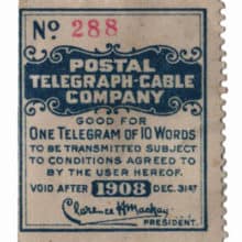 Telegraph Stamps – 1908 Postal Telegraph-Cable Company