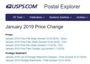 Postal Explorer 2019 January 27 USPS Price Change Summary Table