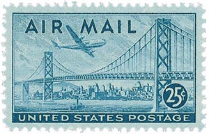 USA-C36 USPS 1947 25c Plane Over Bridge stamp