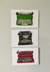 Gouache Paintings Vintage Typewriter Postcards