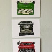 Gouache Paintings Vintage Typewriter Postcards