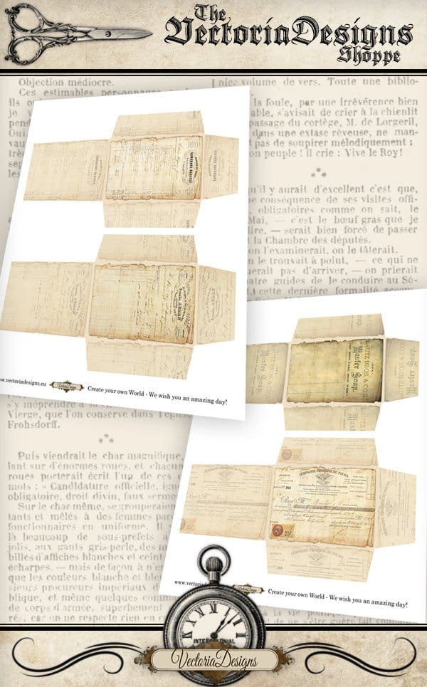 Vectoria Designs Vintage Ephemera Envelopes printable | AnchoredScraps.com