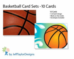 Basketball Stationary Notecard Set - 10 Notecards with Envelopes (Blank Inside)