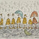 April Showers Ducks In A Row Watercolor print card by BlackDogsGarden