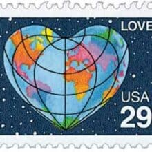 USPS 1991 Heart Shaped Globe Stamp