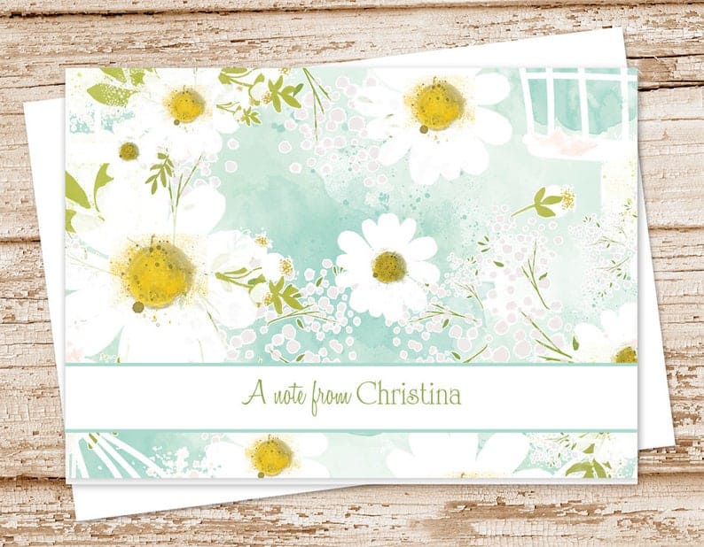 CelebrateLilThings Personalized Watercolor Daisy Folded Notecards