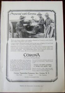 WWI 1916 Corona Typewriter Magazine Advertisement