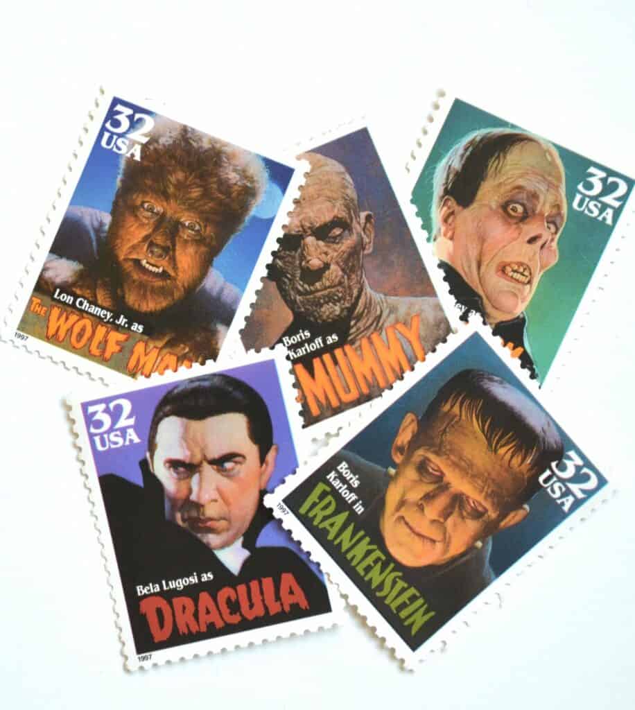 Movie Monsters Halloween Postage Stamps