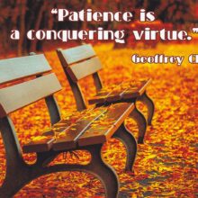 Geoffrey Chaucer Inspirational Quote Postcard: “Patience is a conquering virtue”