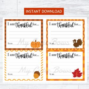 Thanksgiving Printable I am Thankful Cards