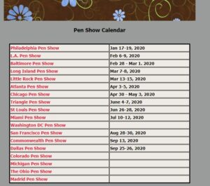 Fountain Pen Show Calendar 2020 at Five Star Pens website