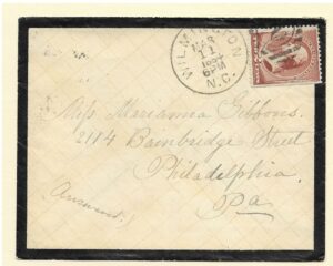 NC Postal History Mourning Cover 1884 Wilmington NC