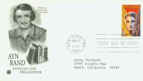 Ayn Rand 33c Stamp 1999 Literary Arts Series Classic First Day Cover