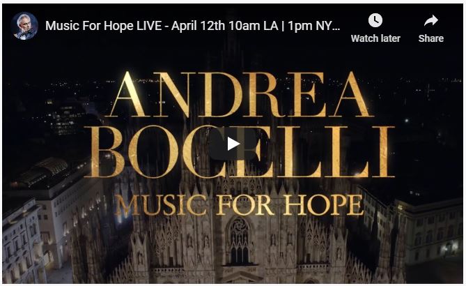 Music For Hope Live April 12 Andrea Bocelli Music for Hope Easter Sunday screenshot