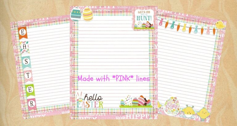 Easter Pink Lined Printable Stationery CreationsByLouCo