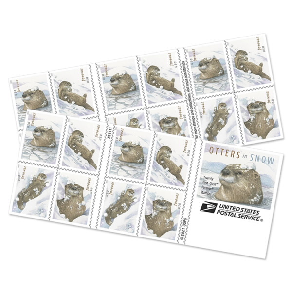 New Otters in Snow Stamps Forever booklet First Class